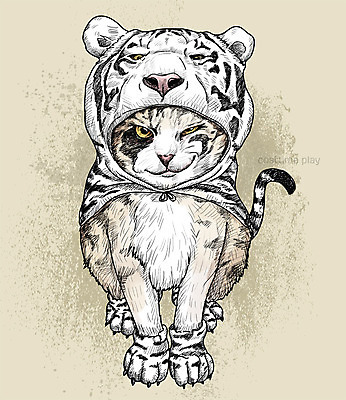 PSD 일러스트 취미 사람없음 반려동물 귀여움 고양이 활발 호랑이 스케치 즐거움 코스프레 코리아숏헤어 국내일러스트 동물 감정 컨셉 포유류 미술 파일형식