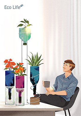 PSD 남자 꽃 화분 의자 일러스트 실내 한명 성인 재활용 커피잔 에코 페트병 에코라이프 업사이클링 그린슈머 국내일러스트 식물 1 라이프스타일 커피 가구 잔 사람 내부 환경 친환경 병_담는 파일형식