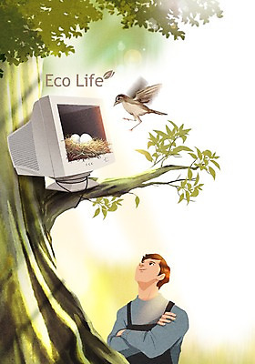 주간 PSD 나무 남자 일러스트 조류 한명 성인 야외 팔짱 모니터 알 재활용 둥지 에코 에코라이프 업사이클링 그린슈머 국내일러스트 자연요소 식물 동물 1 라이프스타일 모션 사람 컴퓨터 환경 친환경 파일형식