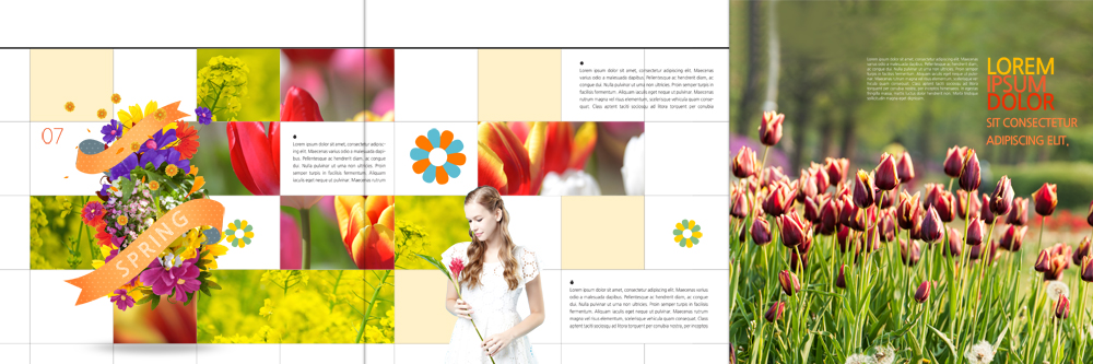 PSD 서양인 템플릿 표지디자인 북디자인 출판디자인 여자 꽃 리본 내지 리플렛 북커버 3단접지 한명 팜플렛 상반신 20대 성인 축제 봄 튤립 이미지템플릿 외국인 식물 1 계절 사람 청년 파일형식