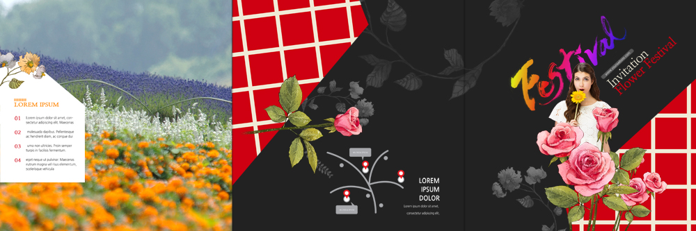 PSD 서양인 템플릿 표지디자인 북디자인 출판디자인 여자 표지 꽃 리플렛 꽃밭 북커버 3단접지 한명 팜플렛 상반신 20대 성인 장미 축제 봄 약도 이미지템플릿 외국인 식물 1 계절 지도 사람 청년 파일형식