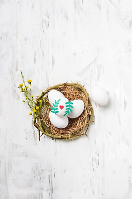 포토 JPG 꽃 기독교 종교 백그라운드 나뭇잎 사람없음 하트 둥지 부활절계란 국내포토 모양 식물 잎 부활절 계란 파일형식