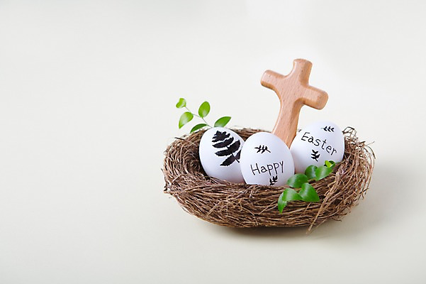 포토 JPG 기독교 종교 백그라운드 십자가 나뭇잎 사람없음 둥지 부활절계란 국내포토 잎 부활절 계란 파일형식