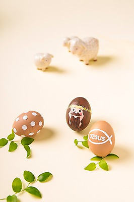 포토 JPG 기독교 종교 백그라운드 나뭇잎 사람없음 모형 양 부활절계란 국내포토 잎 포유류 부활절 계란 파일형식