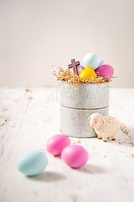 포토 JPG 기독교 종교 백그라운드 십자가 사람없음 모형 양 양동이 부활절계란 국내포토 포유류 부활절 계란 파일형식