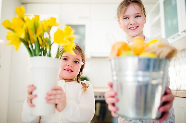 포토 JPG 백인 여자 꽃 초등학생 어린이 부활절 실내 통 미소 들기 상반신 두명 앞모습 노란색 계란 꽃병 유치원생 주기 자매 여동생 언니 국내포토 서양인 식물 학생 기념일 뷰포인트 컬러 가족 모션 표정 사람 내부 알 동생 파일형식