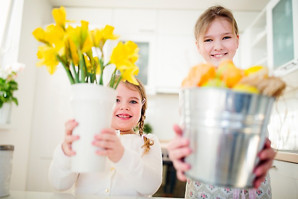 포토 JPG 백인 여자 꽃 초등학생 어린이 부활절 실내 통 미소 들기 상반신 두명 앞모습 노란색 계란 꽃병 유치원생 주기 자매 여동생 언니 국내포토 서양인 식물 학생 기념일 뷰포인트 컬러 가족 모션 표정 사람 내부 알 동생 파일형식