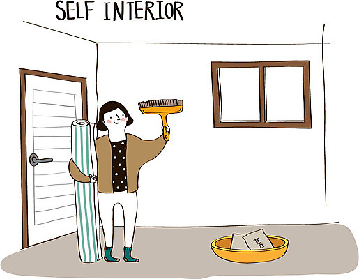 여자 일러스트 창문 벽지 실내 한명 성인 인테리어 바구니 문 붓 DIY 셀프 접착풀 셀프인테리어 자급자족라이프 국내일러스트 AI파일 1 라이프스타일 디자인 문구용품 사람 취미 내부 풀_접착제 파일형식 벡터