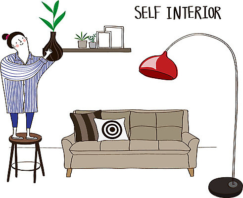 여자 화분 가구 액자 쿠션 의자 일러스트 조명 선반 실내 한명 성인 인테리어 소파 DIY 셀프 셀프인테리어 자급자족라이프 국내일러스트 AI파일 1 라이프스타일 디자인 생활용품 사람 취미 내부 파일형식 벡터