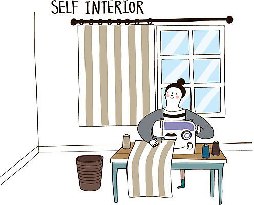 여자 가구 일러스트 창문 실내 한명 성인 인테리어 커튼 실 천 재봉틀 DIY 셀프 셀프인테리어 자급자족라이프 국내일러스트 AI파일 1 라이프스타일 디자인 생활용품 사람 취미 내부 직물 파일형식 벡터