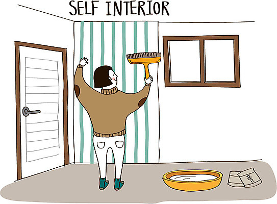 여자 가구 일러스트 창문 벽지 실내 한명 성인 인테리어 문 붓 DIY 셀프 접착풀 셀프인테리어 자급자족라이프 국내일러스트 AI파일 1 라이프스타일 디자인 생활용품 문구용품 사람 취미 내부 풀_접착제 파일형식 벡터