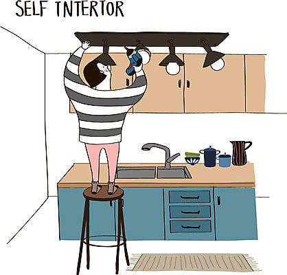 그릇 여자 가구 의자 일러스트 주전자 조명 실내 한명 성인 인테리어 냄비 싱크대 DIY 셀프 전동드릴 셀프인테리어 자급자족라이프 국내일러스트 AI파일 1 라이프스타일 식기 디자인 생활용품 주방용품 사람 취미 내부 솥 드릴 개수대 파일형식 벡터