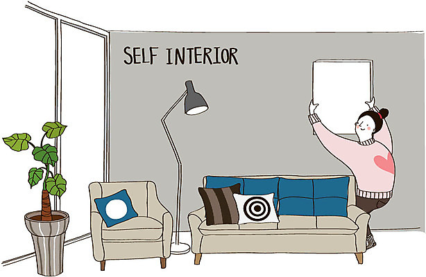 여자 화분 가구 액자 쿠션 일러스트 창문 조명 실내 한명 성인 인테리어 소파 DIY 셀프 셀프인테리어 자급자족라이프 국내일러스트 AI파일 1 라이프스타일 디자인 생활용품 의자 사람 취미 내부 파일형식 벡터