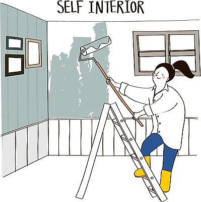 여자 액자 일러스트 사다리 창문 실내 한명 성인 인테리어 페인트 페인트칠 페인트통 페인트롤러 DIY 셀프 셀프인테리어 자급자족라이프 국내일러스트 AI파일 1 라이프스타일 디자인 페인팅 통 사람 취미 내부 도구 파일형식 벡터