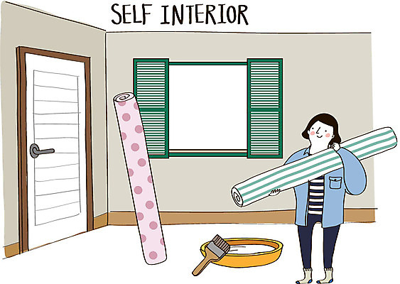 여자 일러스트 창문 벽지 실내 한명 성인 인테리어 바구니 문 붓 DIY 셀프 셀프인테리어 자급자족라이프 국내일러스트 AI파일 1 라이프스타일 디자인 사람 취미 내부 파일형식 벡터