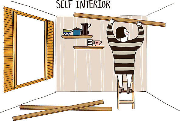 그릇 여자 일러스트 사다리 창문 주전자 선반 실내 한명 성인 컵 인테리어 나무판자 DIY 셀프 셀프인테리어 자급자족라이프 국내일러스트 AI파일 1 라이프스타일 식기 디자인 가구 주방용품 사람 취미 내부 목재 도구 파일형식 벡터