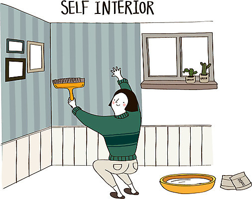 여자 화분 액자 일러스트 창문 벽지 선인장 실내 한명 성인 인테리어 바구니 붓 DIY 셀프 접착풀 셀프인테리어 자급자족라이프 국내일러스트 AI파일 식물 1 라이프스타일 디자인 문구용품 사람 취미 내부 풀_접착제 파일형식 벡터