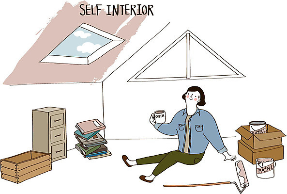 구름 여자 가구 일러스트 창문 실내 한명 성인 책 인테리어 상자 페인트 페인트칠 커피잔 서랍장 페인트통 페인트롤러 DIY 셀프 셀프인테리어 자급자족라이프 국내일러스트 AI파일 자연요소 1 라이프스타일 디자인 커피 생활용품 페인팅 잔 통 사람 취미 내부 파일형식 벡터