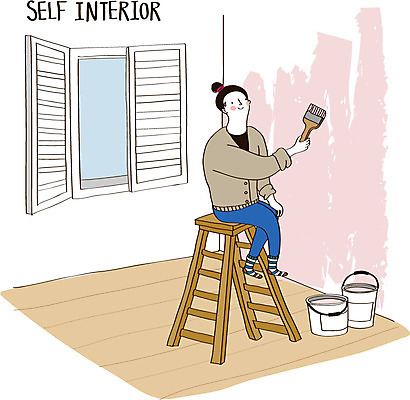 여자 일러스트 사다리 창문 실내 한명 성인 인테리어 페인트 페인트칠 페인트통 페인트붓 DIY 셀프 셀프인테리어 자급자족라이프 국내일러스트 AI파일 1 라이프스타일 디자인 페인팅 통 사람 취미 내부 도구 붓 파일형식 벡터