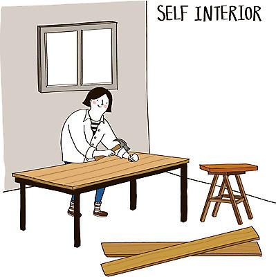 여자 가구 의자 일러스트 창문 탁자 실내 한명 성인 인테리어 못 망치 책상 나무판자 DIY 못질 셀프 셀프인테리어 자급자족라이프 국내일러스트 AI파일 1 라이프스타일 디자인 생활용품 사람 취미 내부 목재 공구 파일형식 벡터