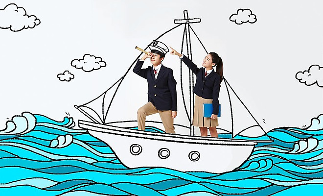 PSD 구름 편집 편집이미지 학생 여자 교육 남자 교복 바다 중학생 청소년 포토일러 항해 두명 책 망원경 한국인 배 합성 이미지편집 자연요소 옷 배_교통 과일 사람 동양인 파일형식