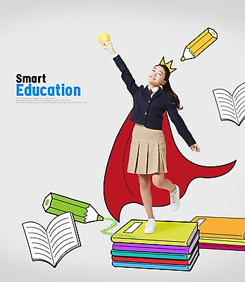 PSD 편집 편집이미지 학생 여자 교육 교복 중학생 청소년 포토일러 왕관 색연필 한명 책 한국인 망토 합성 이미지편집 1 옷 학용품 사람 동양인 파일형식