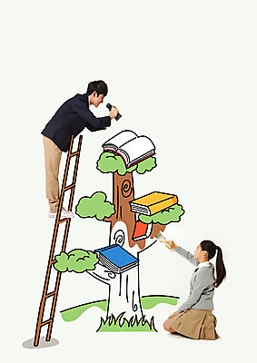 나무 편집 편집이미지 학생 여자 교육 남자 교복 사다리 중학생 청소년 포토일러 두명 책 망원경 한국인 합성 페인트붓 이미지편집 AI파일 식물 옷 사람 동양인 도구 붓 파일형식 벡터