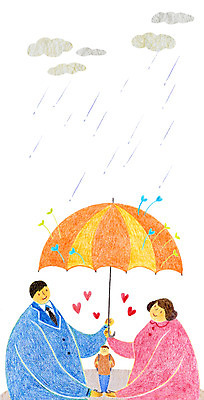 PSD 구름 여자 남자 어린이 일러스트 우산 성인 세명 자녀 하트 비 보호 학부모 국내일러스트 자연요소 모양 컨셉 날씨 사람 부모 파일형식