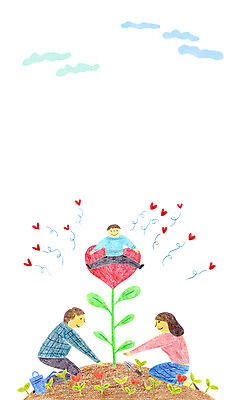PSD 구름 여자 남자 어린이 일러스트 성인 세명 새싹 자녀 하트 학부모 국내일러스트 자연요소 모양 식물 사람 부모 파일형식