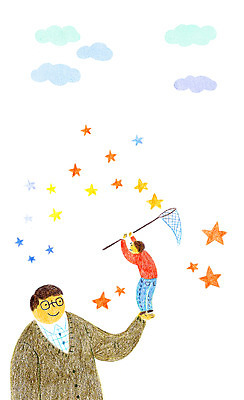 PSD 구름 남자 별 어린이 일러스트 성인 두명 자녀 채집망 학부모 별따기 국내일러스트 자연요소 사람 부모 파일형식