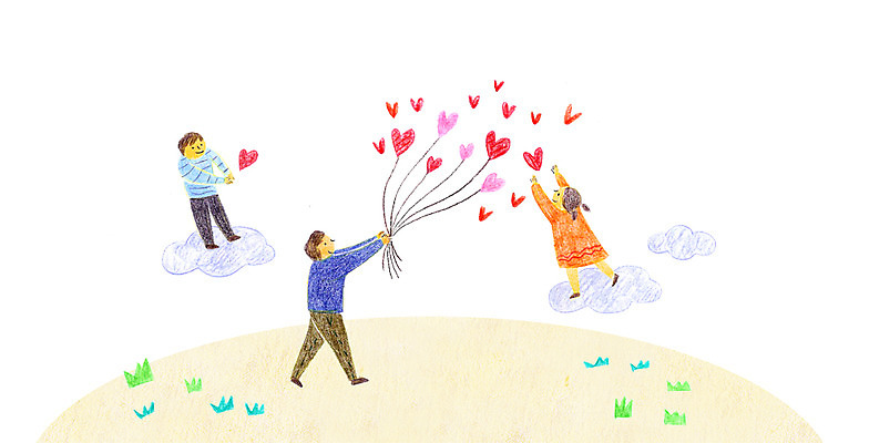 PSD 구름 여자 남자 어린이 일러스트 성인 세명 자녀 하트 풍선 학부모 국내일러스트 자연요소 모양 사람 부모 파일형식