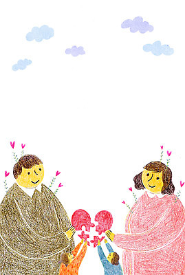 PSD 구름 여자 남자 어린이 일러스트 여러명 성인 자녀 하트 퍼즐조각 학부모 국내일러스트 자연요소 모양 조각 다수 사람 부모 퍼즐 파일형식