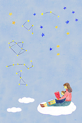 PSD 구름 여자 별 어린이 일러스트 성인 두명 책 독서 별자리 자녀 하트 학부모 국내일러스트 자연요소 모양 사람 부모 파일형식