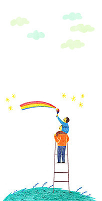 PSD 구름 남자 별 어린이 무지개 일러스트 사다리 성인 두명 자녀 목말 학부모 국내일러스트 자연요소 모션 사람 부모 도구 파일형식