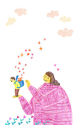 PSD 구름 여자 남자 별 어린이 일러스트 책가방 성인 두명 자녀 하트 학부모 국내일러스트 자연요소 모양 가방 사람 부모 파일형식