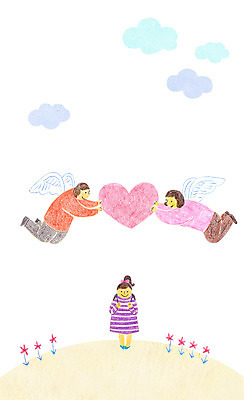 PSD 구름 여자 남자 꽃 어린이 날개 일러스트 성인 세명 자녀 하트 학부모 국내일러스트 자연요소 모양 식물 사람 부모 파일형식