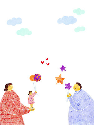 PSD 구름 여자 남자 별 어린이 일러스트 성인 세명 자녀 하트 풍선 학부모 국내일러스트 자연요소 모양 사람 부모 파일형식