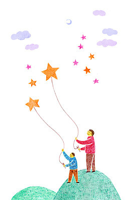 PSD 구름 남자 별 어린이 일러스트 성인 두명 달 자녀 연 동산 학부모 국내일러스트 자연요소 사람 부모 놀이용품 파일형식