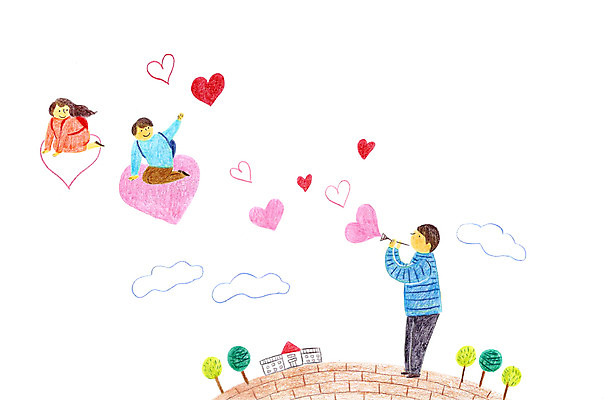 PSD 나무 구름 여자 남자 어린이 일러스트 학교 벽돌 성인 세명 자녀 하트 비행 비눗방울 학부모 국내일러스트 자연요소 모양 식물 교육 사람 부모 파일형식