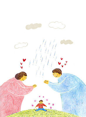 PSD 구름 여자 남자 어린이 일러스트 성인 세명 자녀 하트 비 보호 먹구름 학부모 국내일러스트 자연요소 모양 컨셉 날씨 사람 부모 파일형식 구름_자연