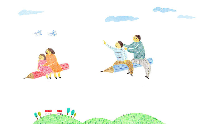 PSD 나무 구름 여자 남자 어린이 일러스트 조류 주택 여러명 성인 연필 자녀 비행 동산 학부모 국내일러스트 자연요소 식물 동물 다수 학용품 사람 건물 부모 필기구 파일형식