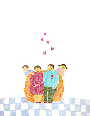 PSD 구름 여자 남자 어린이 일러스트 여러명 성인 소파 자녀 하트 카네이션 학부모 국내일러스트 자연요소 모양 꽃 다수 의자 사람 부모 파일형식