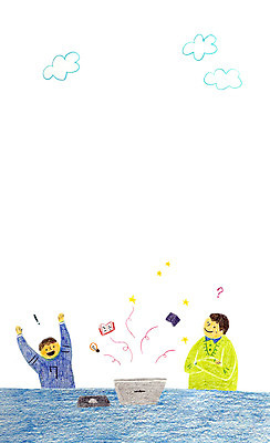 PSD 구름 남자 별 어린이 일러스트 성인 두명 책 노트북 물음표 자녀 느낌표 책상 학부모 전구모양 국내일러스트 자연요소 모양 기호 가구 전구 사람 전자제품 부모 파일형식