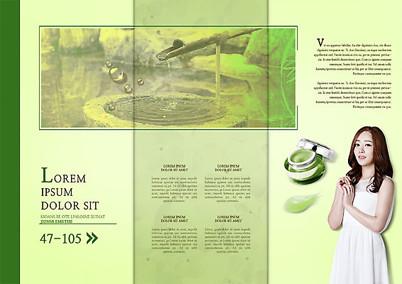 PSD 템플릿 편집 우먼라이프 표지디자인 북디자인 출판디자인 원피스 여자 내지 리플렛 북커버 3단접지 한명 팜플렛 상반신 20대 성인 뷰티 한국인 물방울 대나무 수분크림 약수물 의료성형뷰티 이미지템플릿 나무 1 라이프스타일 옷 사람 동양인 청년 화장품 파일형식