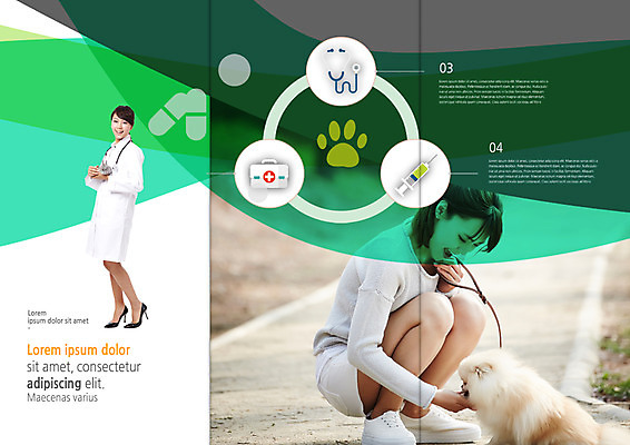 전신 PSD 템플릿 편집 표지디자인 북디자인 출판디자인 여자 내지 리플렛 북커버 3단접지 의학 청진기 주사기 서기 앉기 팜플렛 20대 성인 두명 반려동물 한국인 토끼 의사가운 개 구급상자 동물병원 수의사 반려 이미지템플릿 동물 포유류 의료기기 모션 병원 사람 동양인 청년 의사 의료용품 가운 파일형식