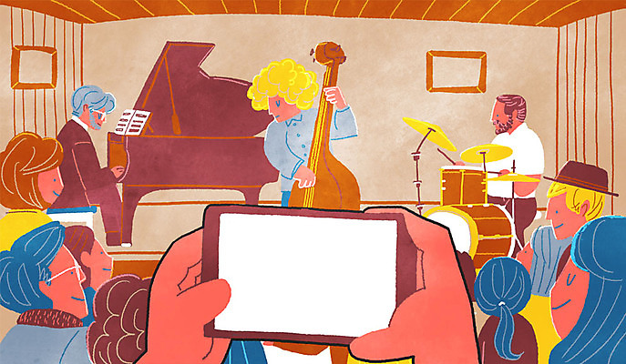 PSD 여자 남자 악기 연주 일러스트 실내 여러명 성인 스마트폰 공연 건반 피아노 공연장 드럼 첼로 재즈 1인칭시점 국내일러스트 시선 음악 다수 타악기 사람 이벤트 내부 핸드폰 스마트기기 건반악기 극장 파일형식 찰현악기