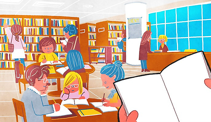 PSD 여자 남자 의자 일러스트 창문 탁자 실내 여러명 성인 책 독서 도서관 1인칭시점 국내일러스트 시선 교육 가구 다수 사람 내부 파일형식