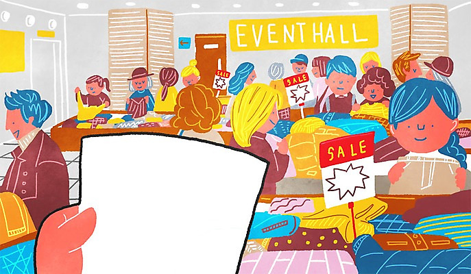 PSD 옷 여자 남자 일러스트 실내 여러명 성인 쇼핑 세일 전단 1인칭시점 국내일러스트 시선 다수 사람 내부 홍보물 파일형식