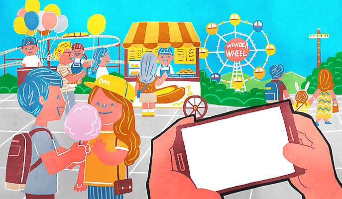 주간 PSD 여자 남자 어린이 일러스트 거리 여러명 성인 야외 스마트폰 놀이공원 대관람차 풍선 롤러코스터 솜사탕 핫도그가게 1인칭시점 국내일러스트 자연요소 시선 다수 디저트 사람 핸드폰 스마트기기 상점 테마파크 놀이기구 파일형식