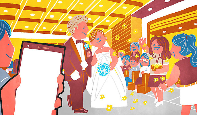 PSD 여자 남자 꽃잎 신부 부케 웨딩드레스 신랑 결혼 일러스트 결혼식 여러명 성인 예식장 1인칭시점 국내일러스트 시선 드레스 꽃 꽃다발 다수 사람 이벤트 공간 파일형식